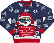 Julegenser m/julenisse i skorstein blå str. L